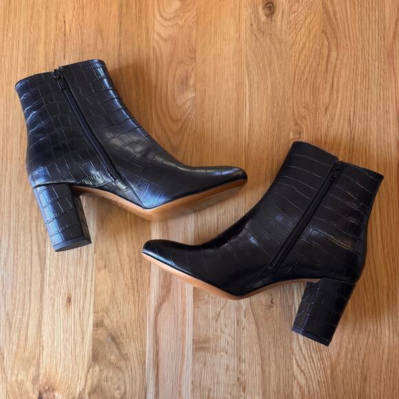 Sezane Lea Ankle Leather Boots in Black Crocodile Size 39 US 8 - Picture 5 of 14